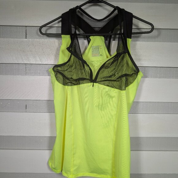 Lucky in Love Women's XL Built in Bra Tank Top Neon Yellow Tennis Mesh Zip black - Picture 5 of 10